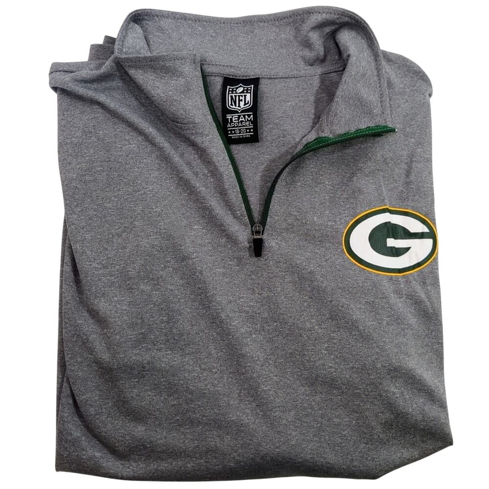 Green Bay Packers Youth Quarter Zip Pullover LS Gray Team Apparel 18-20 NWT